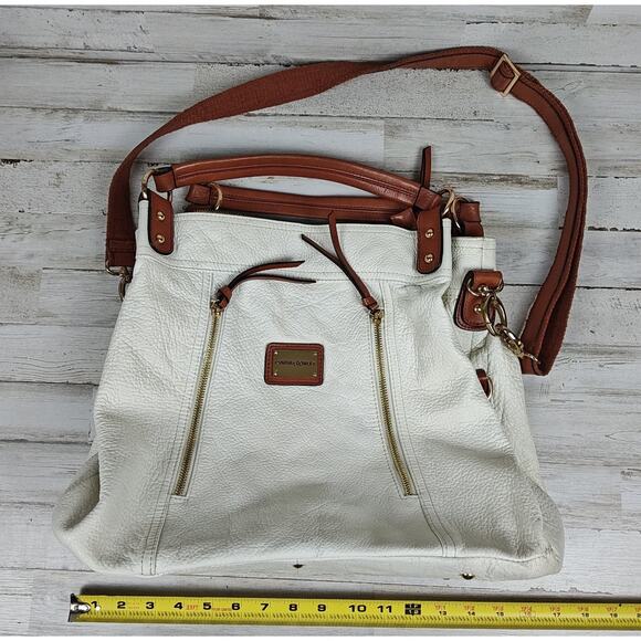 CYNTHIA ROWLEY XL Ivory/Brown Pebbled Leather Convertible Satchel/Shoulder Bag - Picture 10 of 16